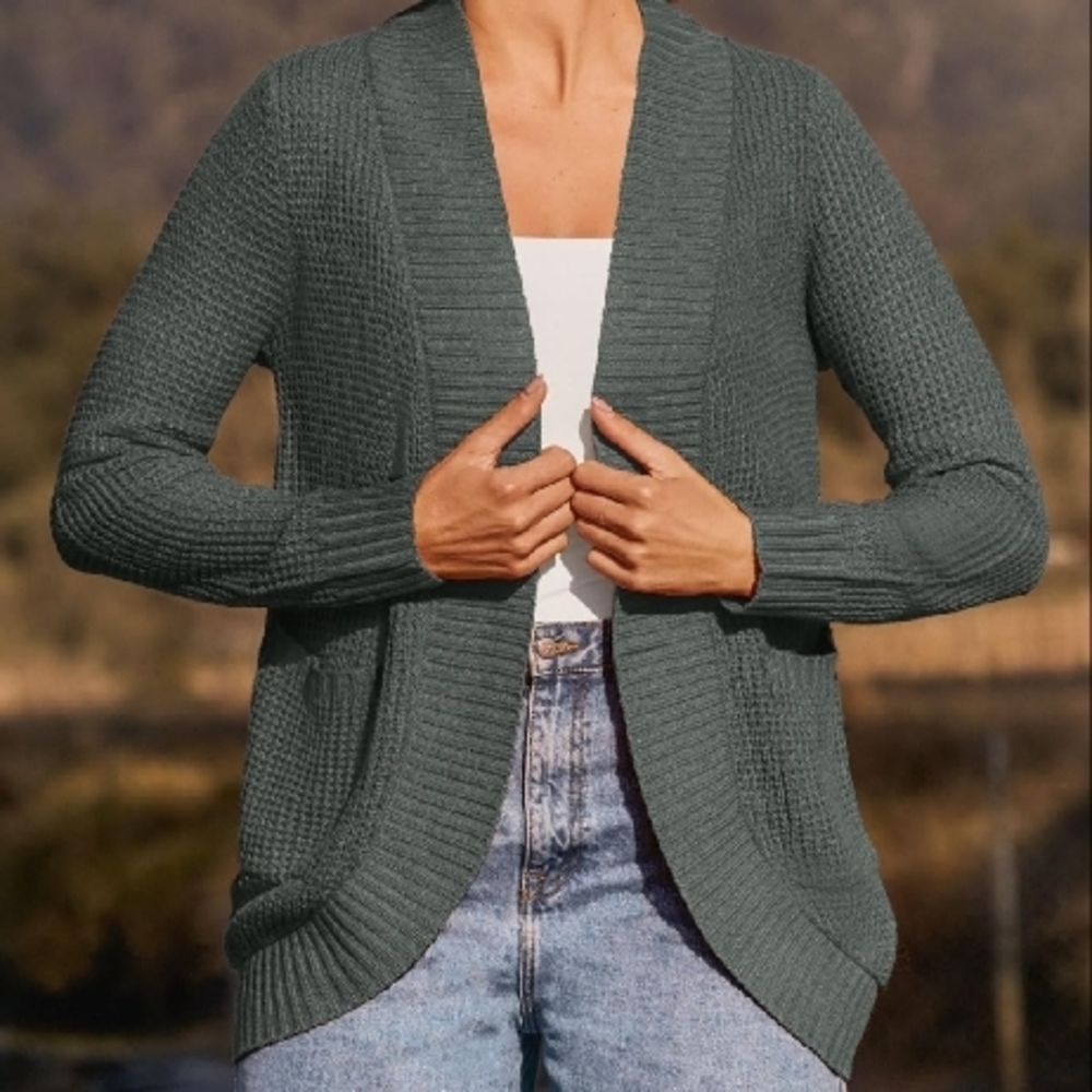 Women's Gray Open-Front Sweater